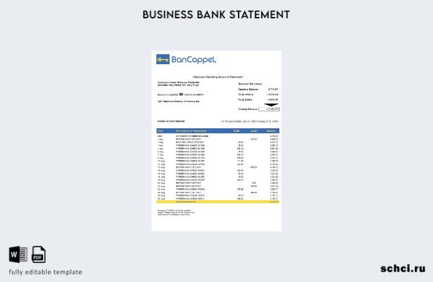 цифровая загрузка BanCoppel с заявлением о проверке бизнес организации в формате